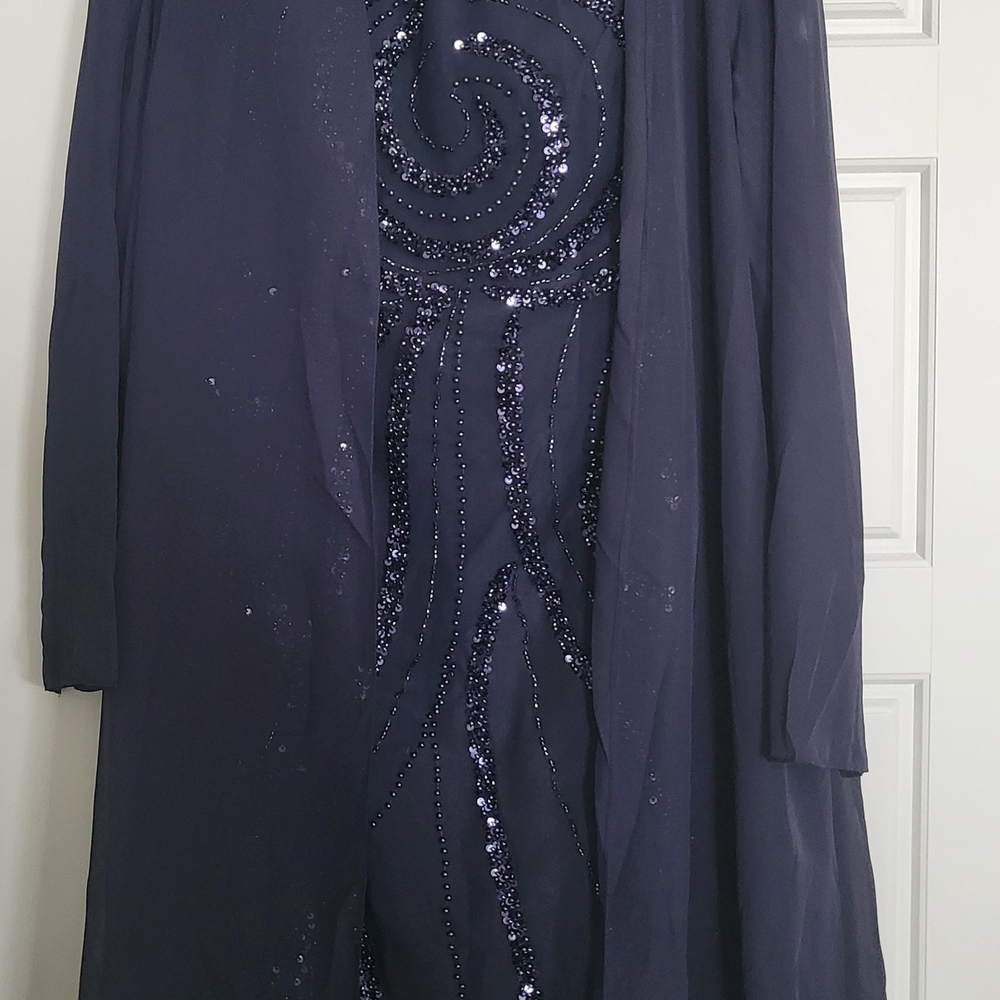 Elegant Navy Sequin Dress with Jacket